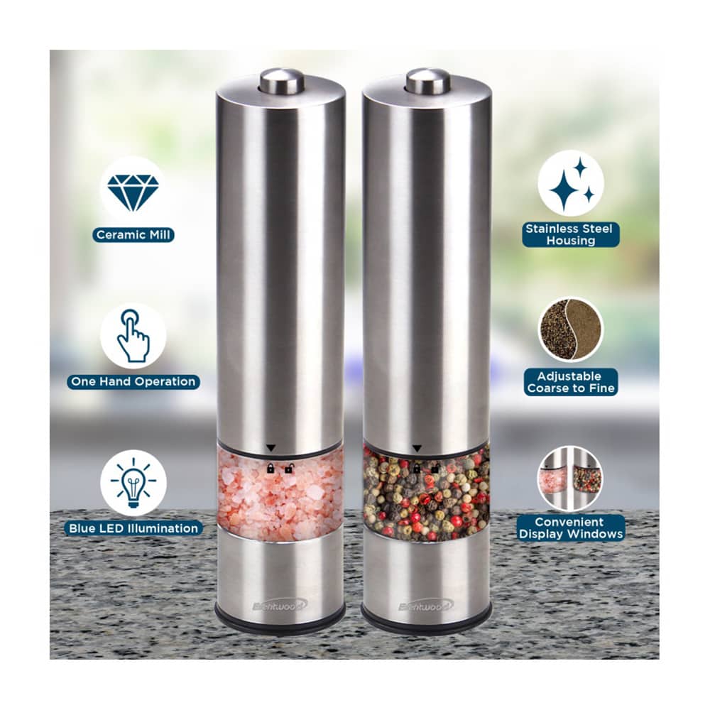 Brentwood Electric Stainless Steel Salt and Pepper Grinders 