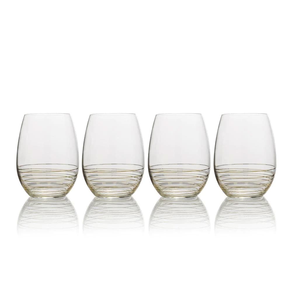 Mikasa Electric Boulevard Gold Stemless Wine Glasses, Set of 4