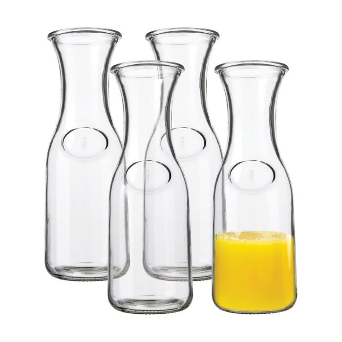  1 Liter Glass Carafe - Drink Pitcher & Elegant Wine Carafe  Decanter - Carafe - Mimosa Bar Carafes & Juice Glasses - Easy Pour Bottle  Containers - Glass Water Carafe 