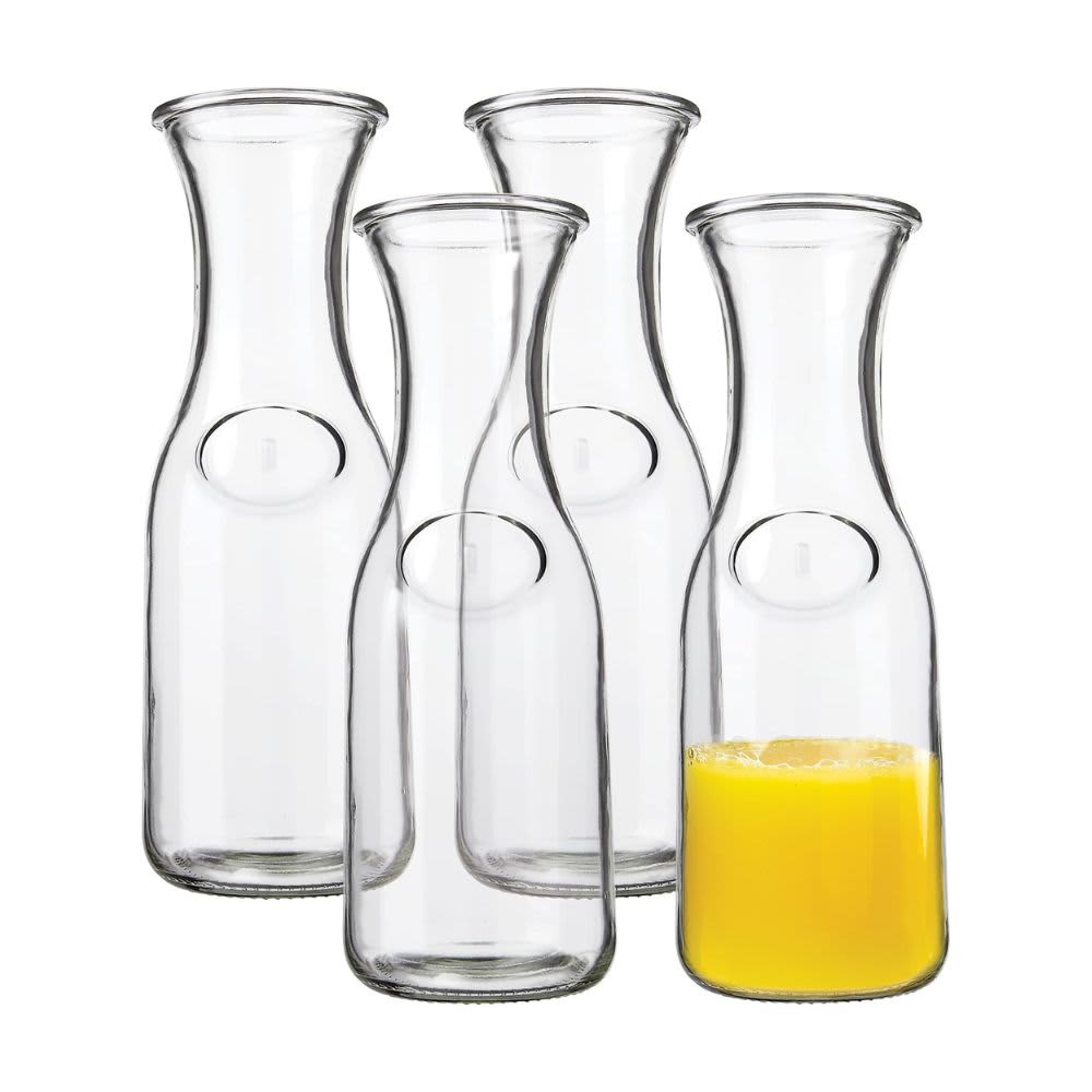 1 Liter Glass Carafe - Drink Pitcher & Elegant Wine Carafe Decanter - Carafe  Set of 4 - Mimosa Bar Carafes & Juice Glasses - Easy Pour Bottle Containers  - Glass… in